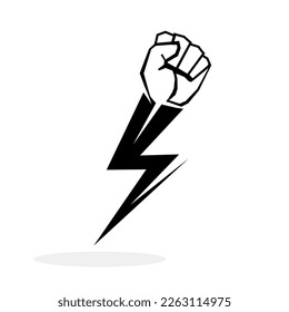 Fist with lightning. Fight concept. Protest icon. Power hand icon. Protection symbol. Vector illustration.