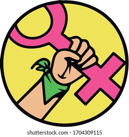 Fist logo with a green scarf holding the feminist symbol