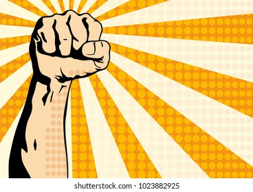 Fist male hand, proletarian protest symbol. Clenched fist held in protest. Power sign. Vector illustration