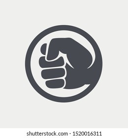 Fist male hand, protest symbol. Power sign in circle.
