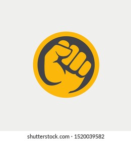 Fist male hand, protest symbol. Power sign in circle.