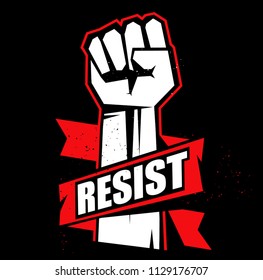 	
Fist Male Hand, Resist Symbol. Red Fist Emblem Illustration On Black Background. Resist Sign. Vector Illustration.