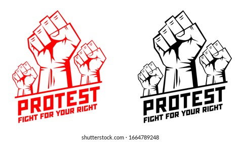 Fist male hand, symbol of the proletarian revolution. Sign of anger, strength, protest, fight. Illustration, vector