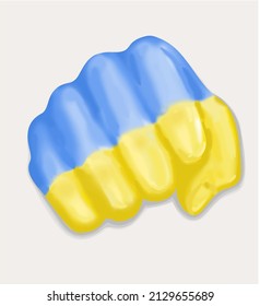 fist with the national flag of Ukraine. Russia attacked Ukraine. Ukraine protects the whole world.