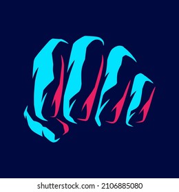 Fist neon line art potrait logo colorful design with dark background. Abstract vector illustration. Isolated black background for t-shirt, poster, clothing, merch, apparel, badge design