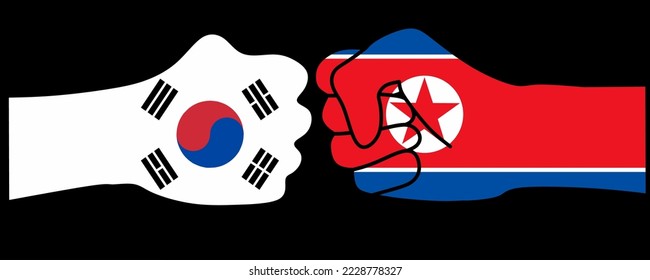 puño con bandera norcoreana.Ejemplo de conflicto de Corea del Norte y Corea del Sur