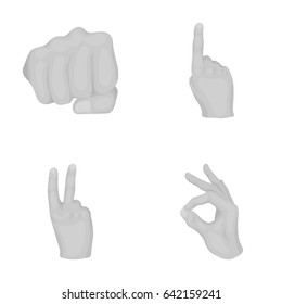 Fist, okay, victory. Hand gestures set collection icons in monochrome style vector symbol stock illustration web.