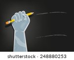 Fist on Air with Pencil with empty space on black background. Editable Clip Art.
