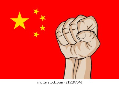 Fist on a background of the flag of China