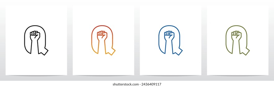 Diseño de logotipo inicial con contorno de puño sobre letra Q