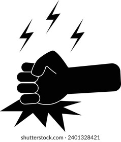 Fist on table icon. Black fist hitting table sign. Angry person symbol. Anger or aggression concept. flat style.