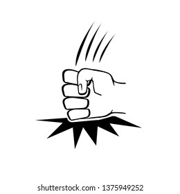 Fist on table vector icon. Anger or aggression concept. Black Silhouette Fist hitting table. fight for your rights illustration