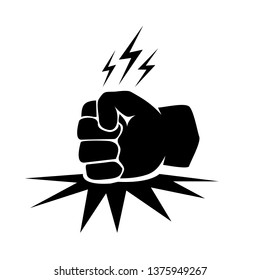 Fist on table vector icon. Anger or aggression concept. Black Silhouette Fist hitting table. fight for your rights illustration
