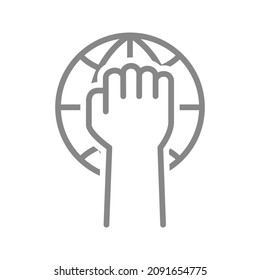 Faust- und Planetensymbol. Hand hoch, Protestsymbol