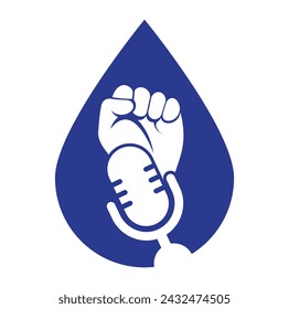 Fist podcast drop shape concept logo design vector illustration.