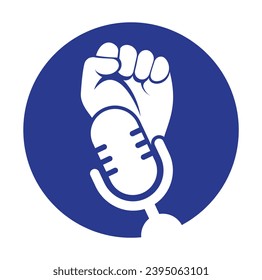 Ilustración vectorial del diseño del logo del podcast de primera mano. Diseño del logo de Mic And Fist.