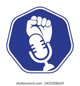Fist podcast logo design vector illustration. Mic And fist logo concept design.