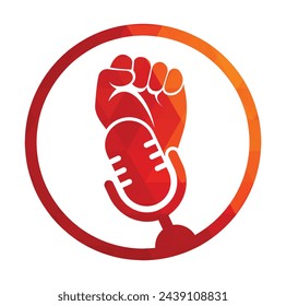 Fist podcast logo design vector illustration. Mic And fist logo concept design.