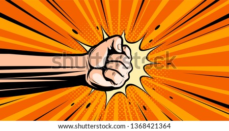 Fist. Pop art retro comic style. Punch, cartoon vector illustration