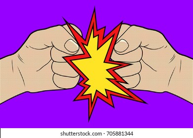 Fist to Fist Pop Art. Vector illustration.