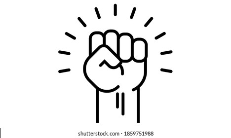Fist up power Concept of protest, rebel, political demands, revolution, unity, cooperation, lives matter, don t give up. vector icon isolated. Hand raised air, election.