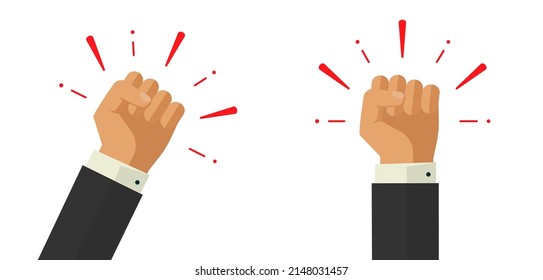 Fist power flat icon vector as punch achievement or strong protest fight graphic isolated cutout, motivation energy strength hand raised up as leader win or revolution activist strike anger expression