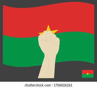 Fist power hand with burkina faso National flag, Fight for burkinabe People  concept, cartoon graphic, sign symbol background, vector illustration.