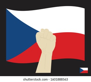 Fist power hand with czech republic National flag, Fight for Czech concept, cartoon graphic, sign symbol background, vector illustration.

