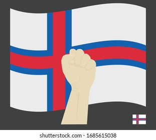 Fist power hand and Faroe Islands National flag  Fight for Faroese People  concept  cartoon graphic  sign symbol background  vector illustration 