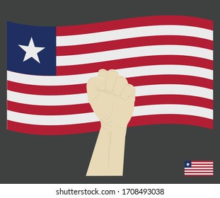 Fist power hand with Liberia National flag, Fight for Liberian People concept, cartoon graphic, sign symbol background, vector illustration.