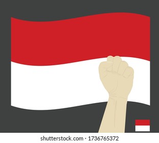 Fist power hand with Monaco National flag, Fight for Monacan People concept, cartoon graphic, sign symbol background, vector illustration.