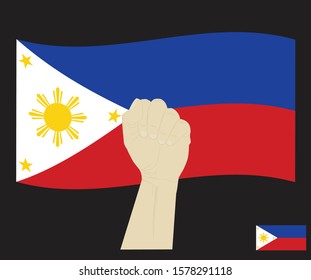 Fist power hand with National flag of PHILIPPINES flag, Fight for Philippines concept, cartoon graphic, sign symbol background, vector illustration.