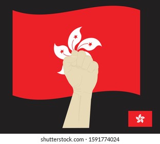 Fist power hand with National flag of Hong Kong, Fight for Hong Kong concept, cartoon graphic, sign symbol background, vector illustration.