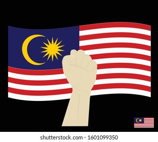 Fist power hand with National flag of Malaysia , Fight for Malasia  concept, cartoon graphic, sign symbol background, vector illustration.