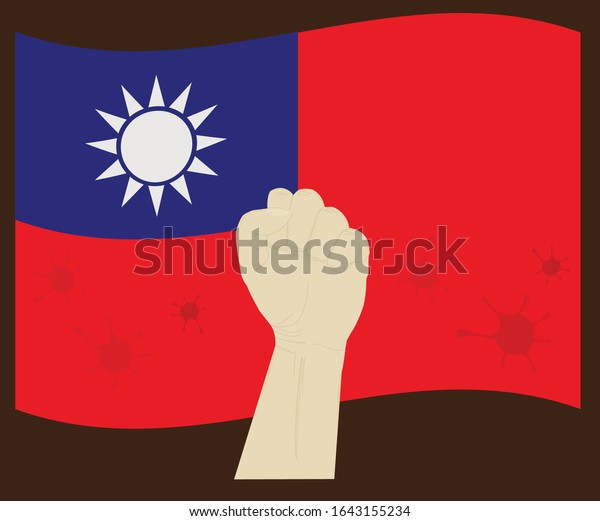 台湾国旗に汚れた新しいコロナウイルスまたはコビッド19ウイルスを持つ拳の力 台湾 のコンセプトのための戦い 漫画のグラフィック サインシンボルの背景 ベクターイラスト のベクター画像素材 ロイヤリティフリー
