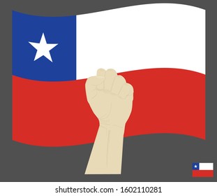 Fist power hand with the Republic of Chile National flag, Fight for Chile  concept, cartoon graphic, sign symbol background, vector illustration.
