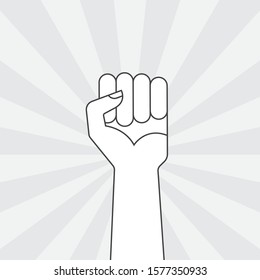 Fist up power. Hand with fist. Revolution, protest, propaganda and freedom symbol. Victory sign. Vector illustration.
