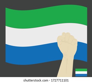 Fist power hand with Sierra Leone National flag, Fight for Sierra Leonean People concept, cartoon graphic, sign symbol background, vector illustration.