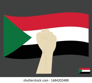 
Fist power hand with Sudan National flag, Fight for Sudanese People  concept, cartoon graphic, sign symbol background, vector illustration.
