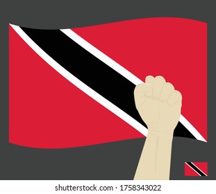 Fist power hand with Trinidad and Tobago National flag, Fight for Trinidadian and Tobagonian People concept, cartoon graphic, sign symbol background, vector illustration.