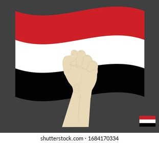 Fist power hand with Yemen National flag, Fight for Yemeni People  concept, cartoon graphic, sign symbol background, vector illustration.