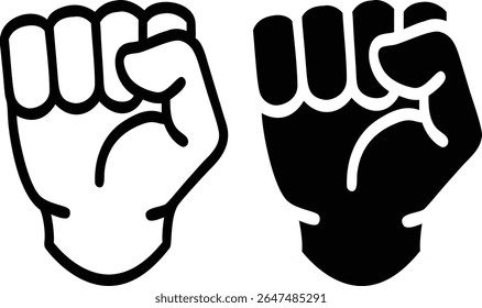 Fist Power Icon Set – Black and White Raised Hand Symbol Vector Illustration