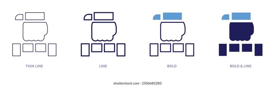 Fist press icon in 4 different styles. Thin Line, Line, Bold, and Bold Line. Duotone style. Editable stroke.