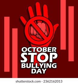 A fist with a prohibition icon and a palm sign to stop, with bold text on dark red background to commemorate National Stop Bullying Day on October 11