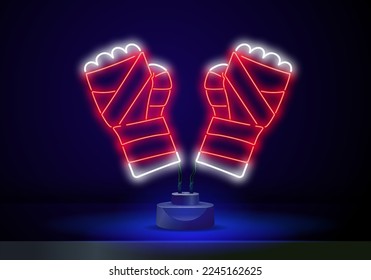 Faust in Schutzbandage Neon Leuchtzeichen Vektorgrafik. Glühendes Symbol Fist im Schild Schutzbandage. transparente Symbolillustration