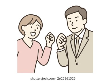 Fist Pump by Businessman and Casual Woman