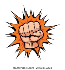Fist pumping in anger or frustration with orange burst