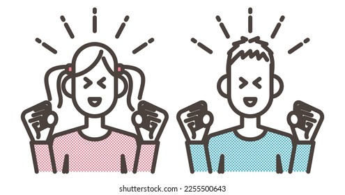 Fist pumping boy and girl [Vector illustration].