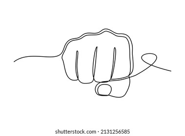 Fist punch continuous line drawing.  Hand punching illustration. Continuous line art drawing of fist punching.