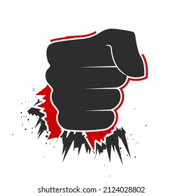 Fist punch front view, combat attack icon. Flat vector illustration isolated on white background.
